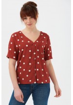 Sugarhill Boutique Emeline Polka Tie Back Shirt (Brick/White)
